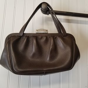 Brown Faux Leather Vintage Metal Clasp Handbag